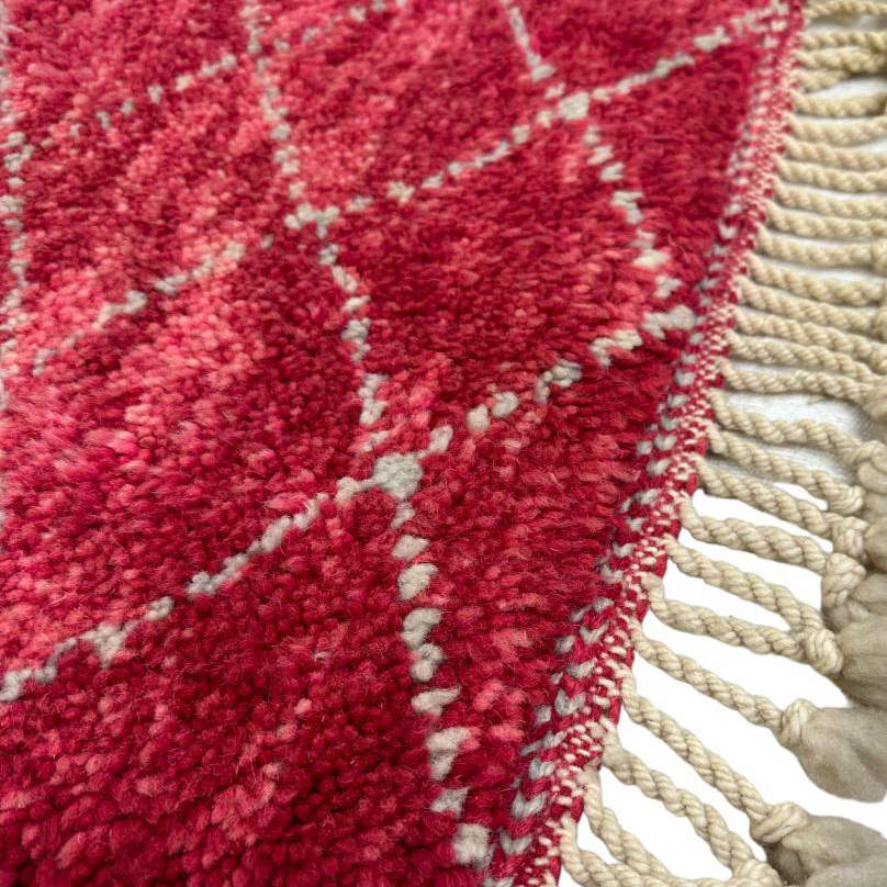 Moroccan custom rug from Beni Ourain, Wool and Thread, Red