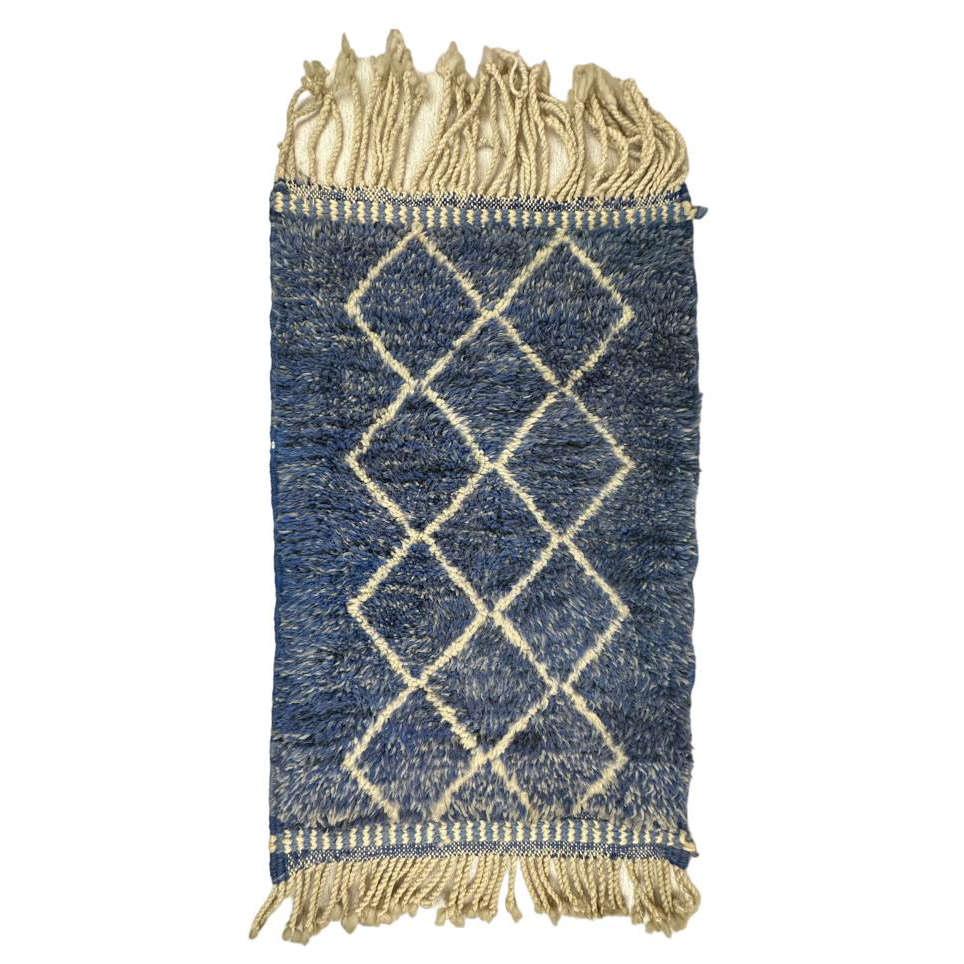 Moroccan custom rug from Beni Ourain, Wool and Thread, Blue