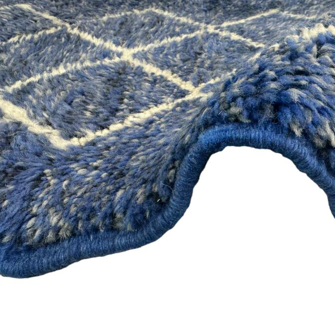 Moroccan custom rug from Beni Ourain, Wool and Thread, Blue
