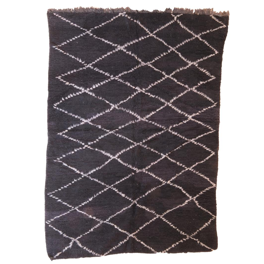 Moroccan custom rug from Beni Ourain, Wool and Thread, Black