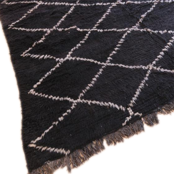 Moroccan custom rug from Beni Ourain, Wool and Thread, Black