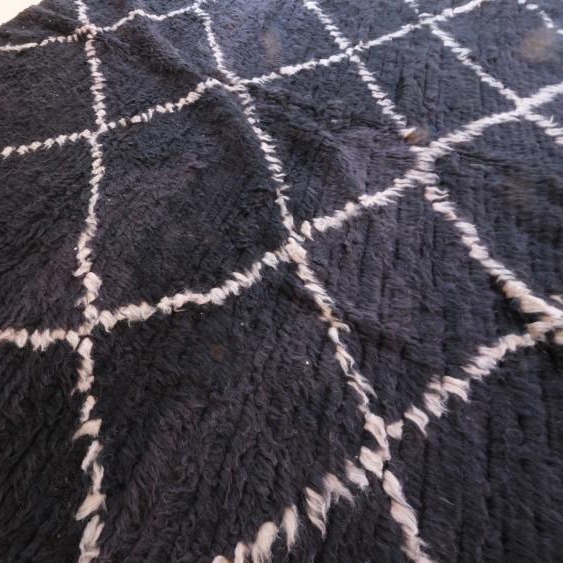 Moroccan custom rug from Beni Ourain, Wool and Thread, Black