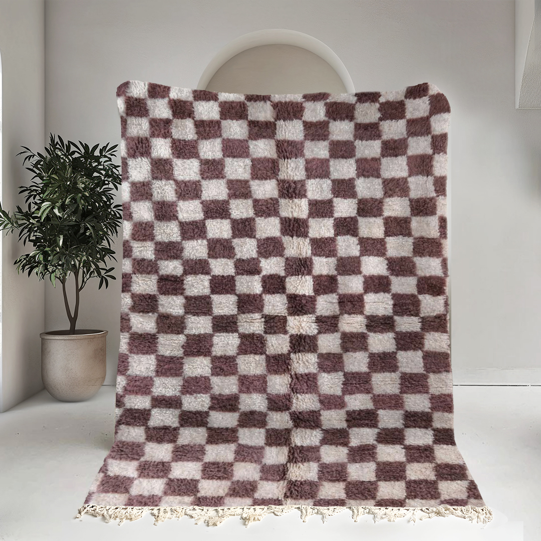 Moroccan custom rug from Beni Ourain, Wool and Thread, Brown