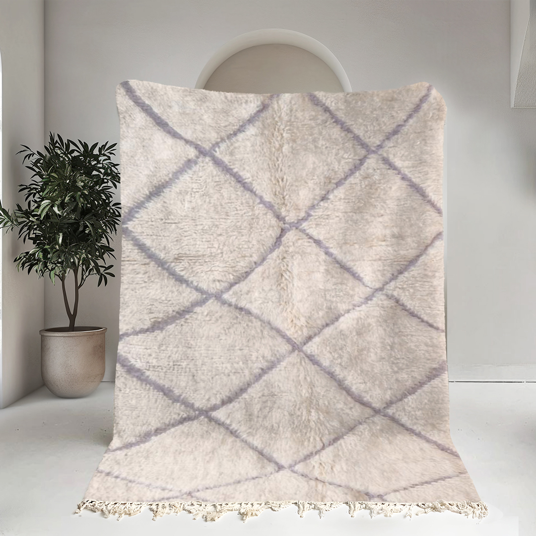 Moroccan custom rug from Beni Ourain, Wool and Thread, White