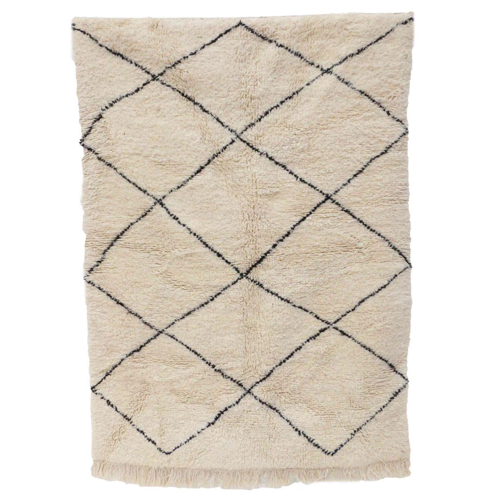 Moroccan custom rug from Beni Ourain, Wool and Thread, black and white