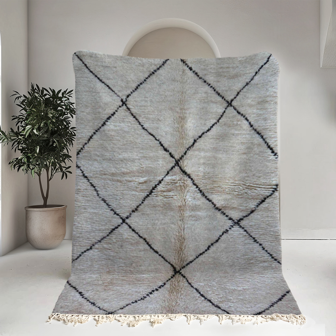 Moroccan custom rug from Beni Ourain, Wool and Thread, White