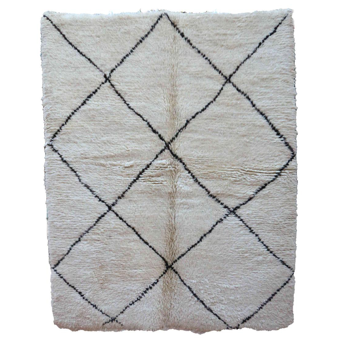 Moroccan custom rug from Beni Ourain, Wool and Thread, White