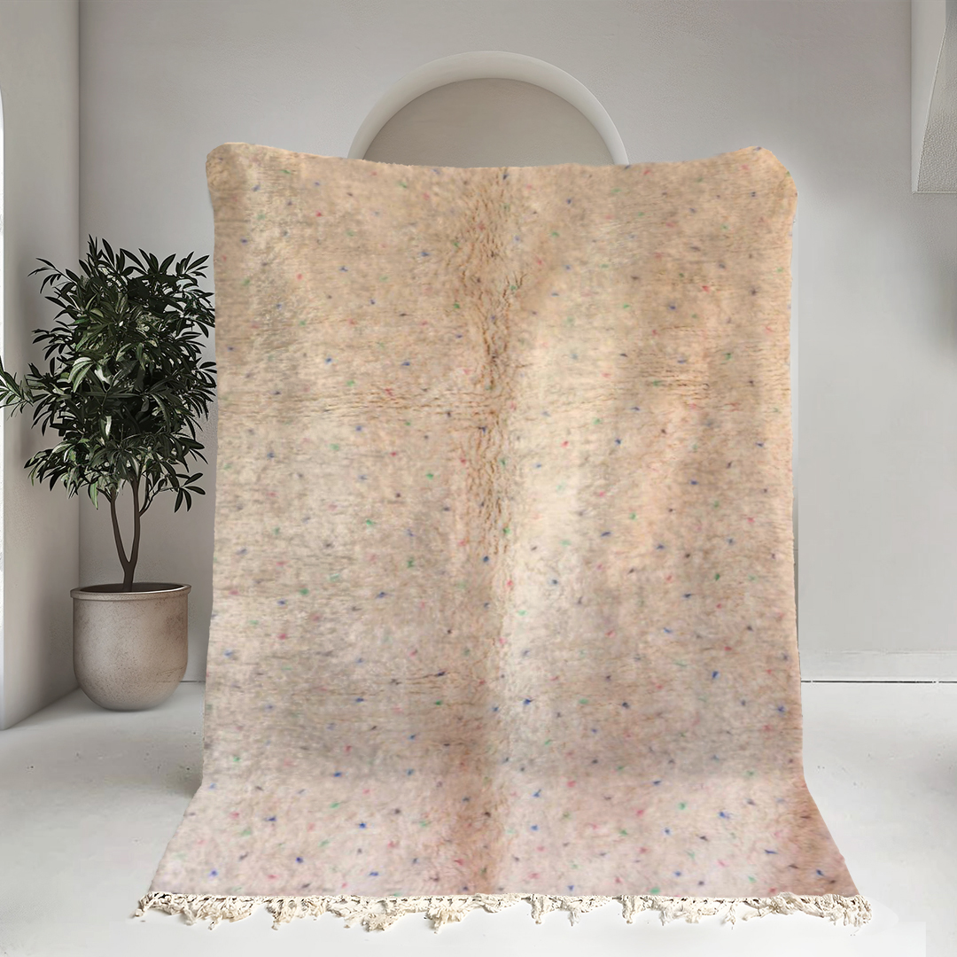 Moroccan custom rug from Beni Ourain, Wool and Thread, Off-white