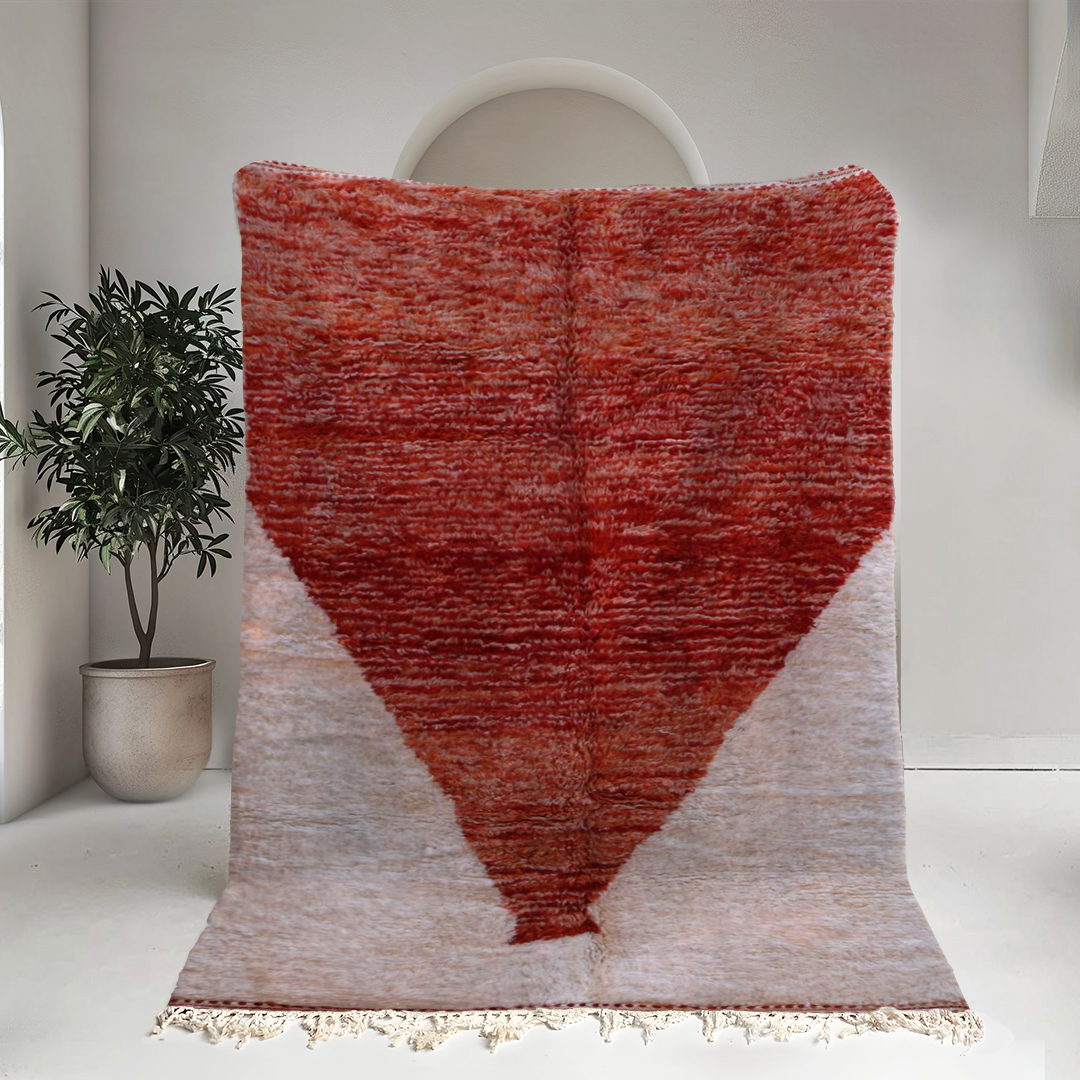 Moroccan custom rug from Beni Ourain, Wool and Thread, Red
