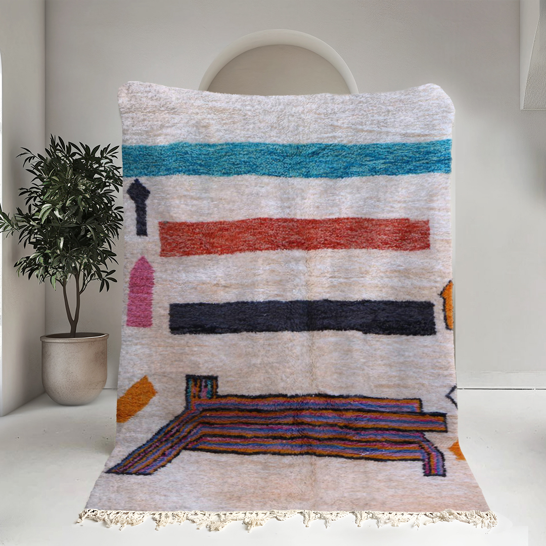 Moroccan custom rug from Beni Ourain, Wool and Thread, White