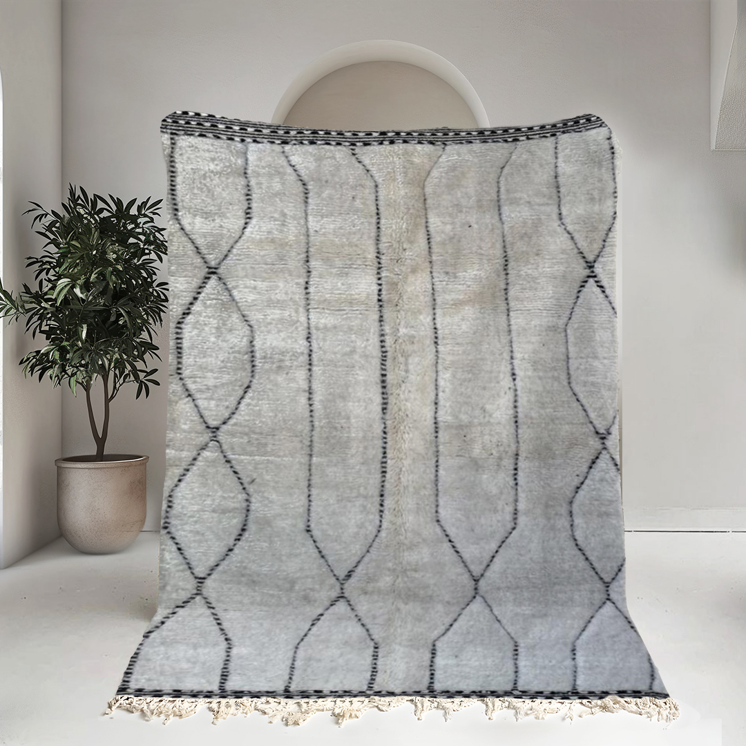 Moroccan custom rug from Beni Ourain, Wool and Thread, black and white