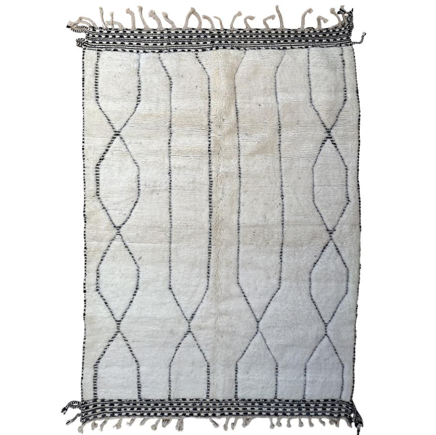 Moroccan custom rug from Beni Ourain, Wool and Thread, black and white