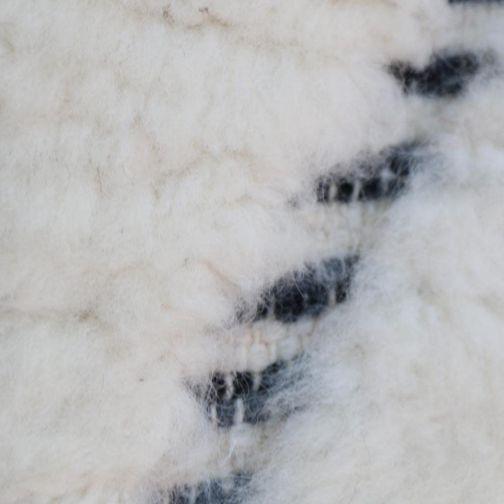 Moroccan custom rug from Beni Ourain, Wool and Thread, black and white