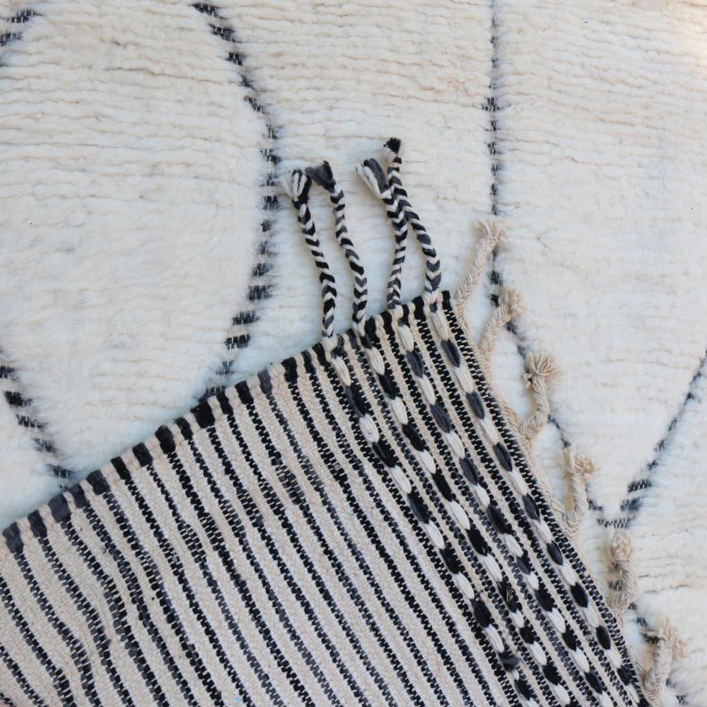 Moroccan custom rug from Beni Ourain, Wool and Thread, black and white