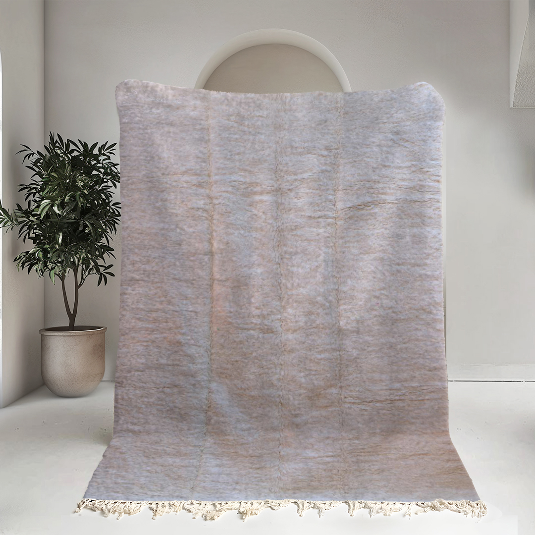 Moroccan custom rug from Beni Ourain, Wool and Thread, White
