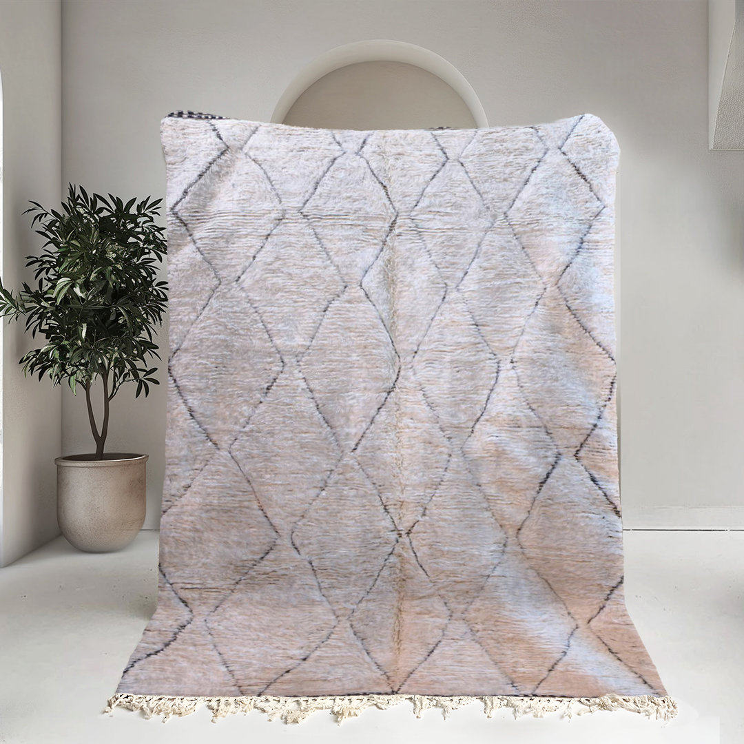 Moroccan custom rug from Beni Ourain, Wool and Thread, black and white