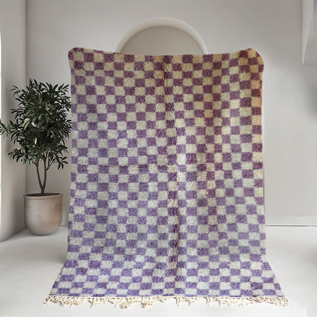 Moroccan custom rug from Beni Ourain, Wool and Thread, Purple