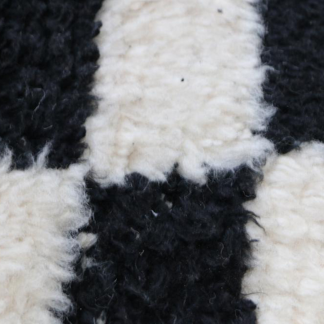 Moroccan custom rug from Beni Ourain, Wool and Thread, black and white