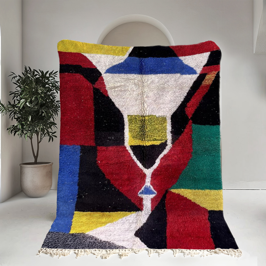 Moroccan custom rug from Beni Ourain, Wool and Thread, Colorful