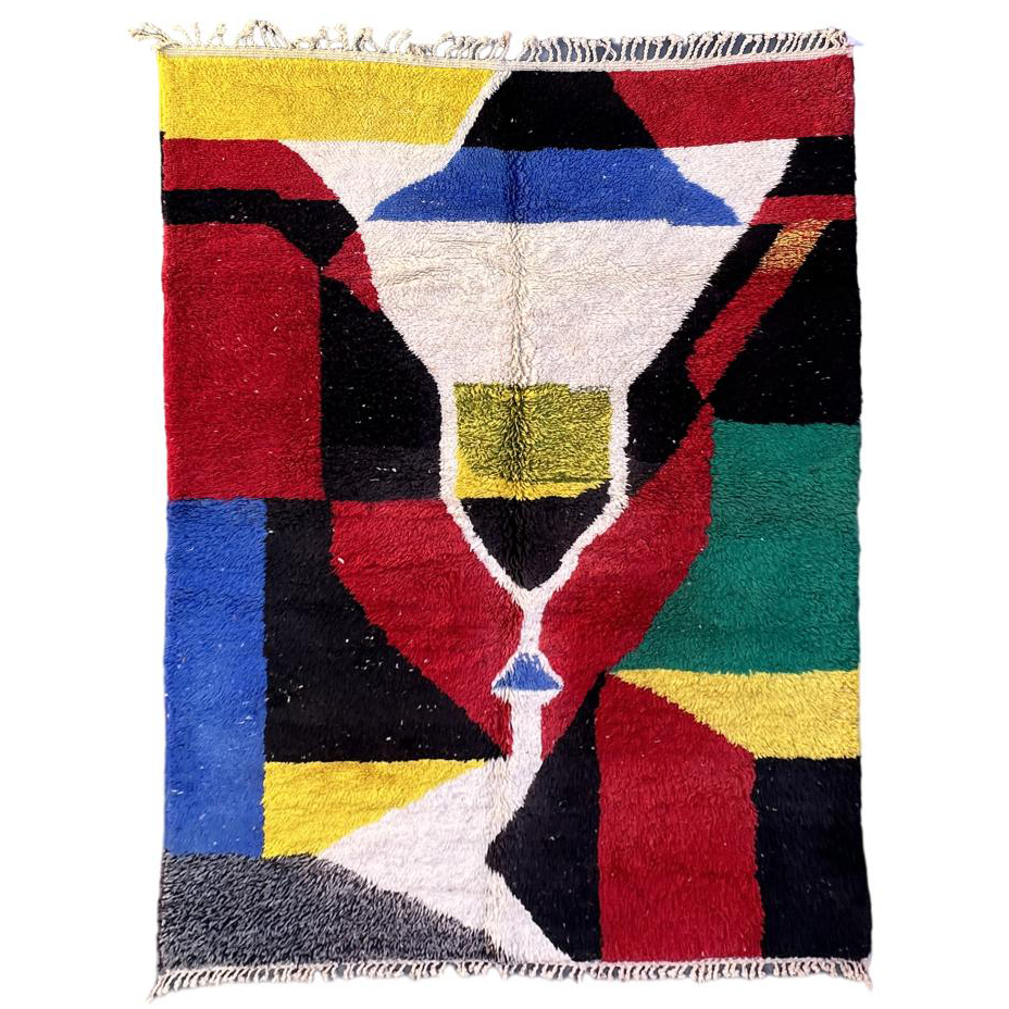 Moroccan custom rug from Beni Ourain, Wool and Thread, Colorful