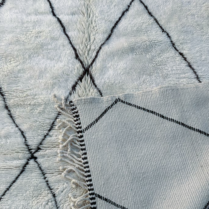 Moroccan custom rug from Beni Ourain, Wool and Thread, black and white