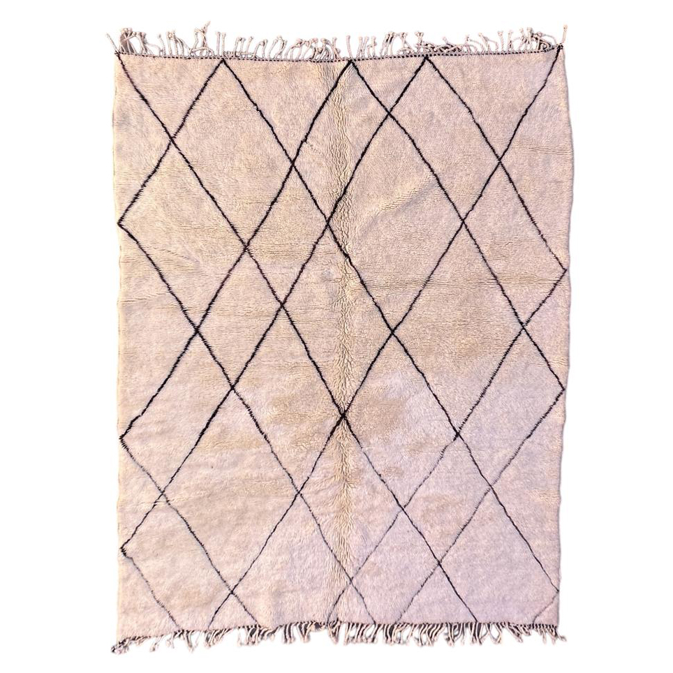 Moroccan custom rug from Beni Ourain, Wool and Thread, black and white