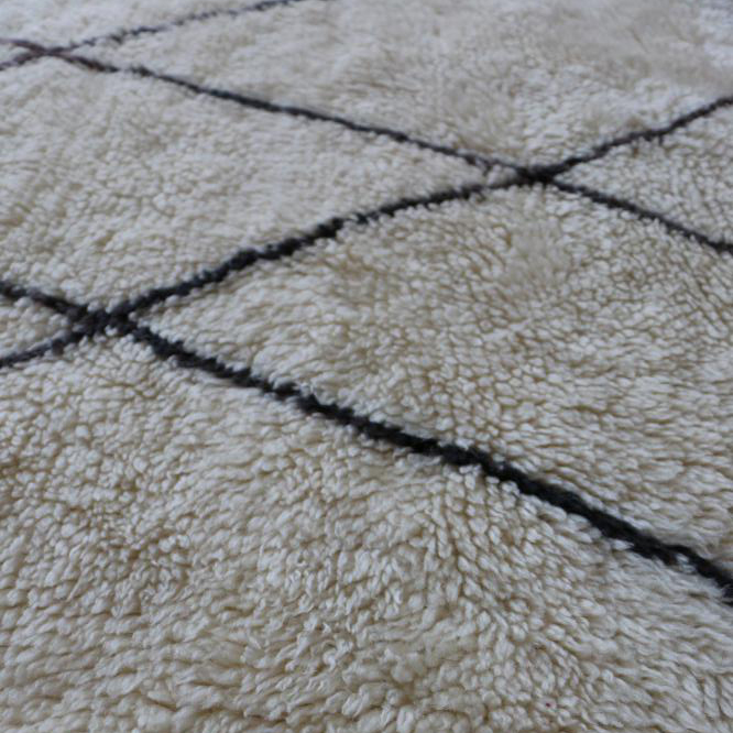 Moroccan custom rug from Beni Ourain, Wool and Thread, black and white