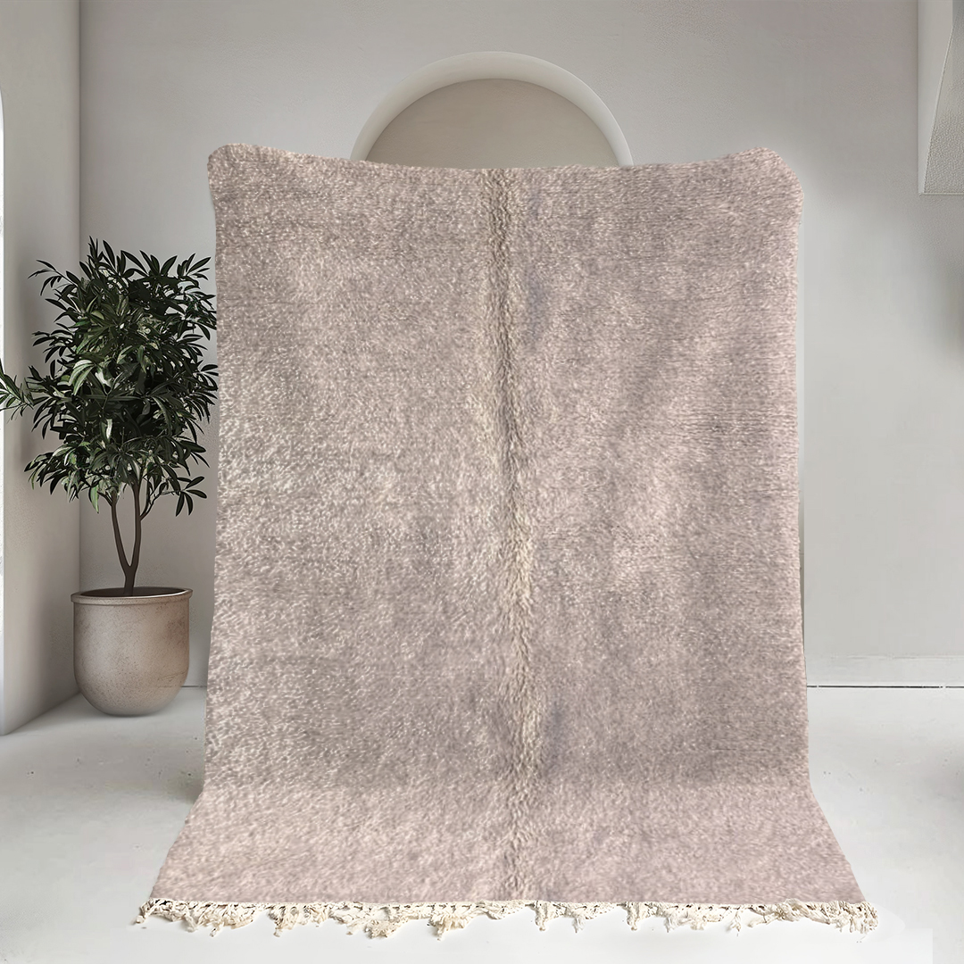 Moroccan custom rug from Beni Ourain, Wool and Thread, White