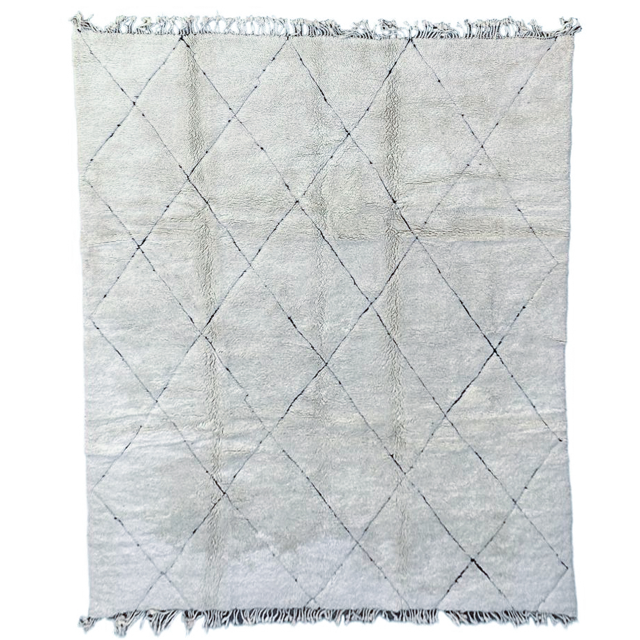 Moroccan custom rug from Beni Ourain, Wool and Thread, White