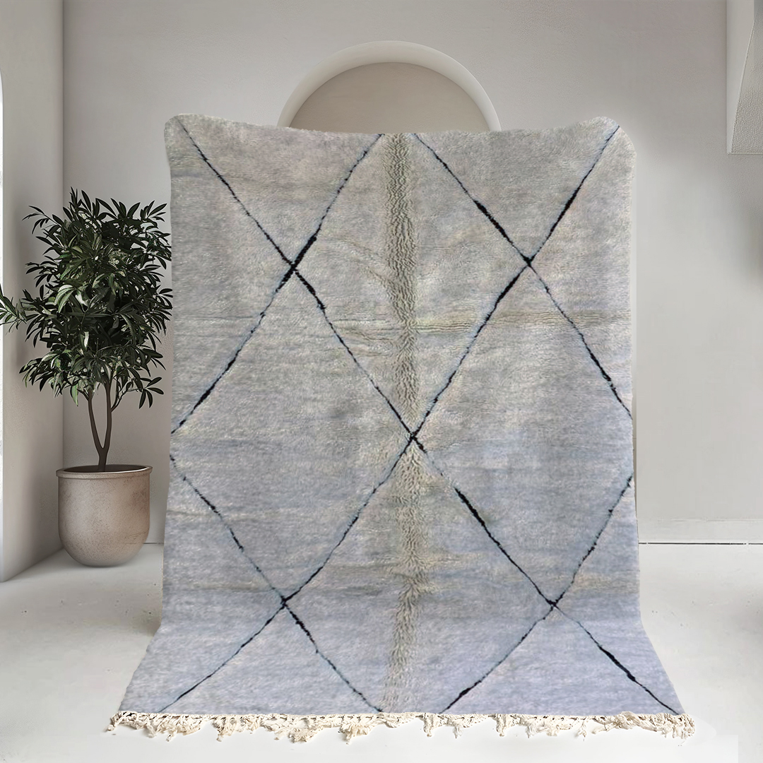 Moroccan custom rug from Beni Ourain, Wool and Thread, black and white