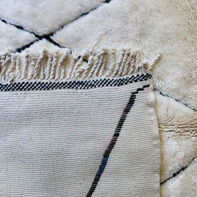 Moroccan custom rug from Beni Ourain, Wool and Thread, black and white