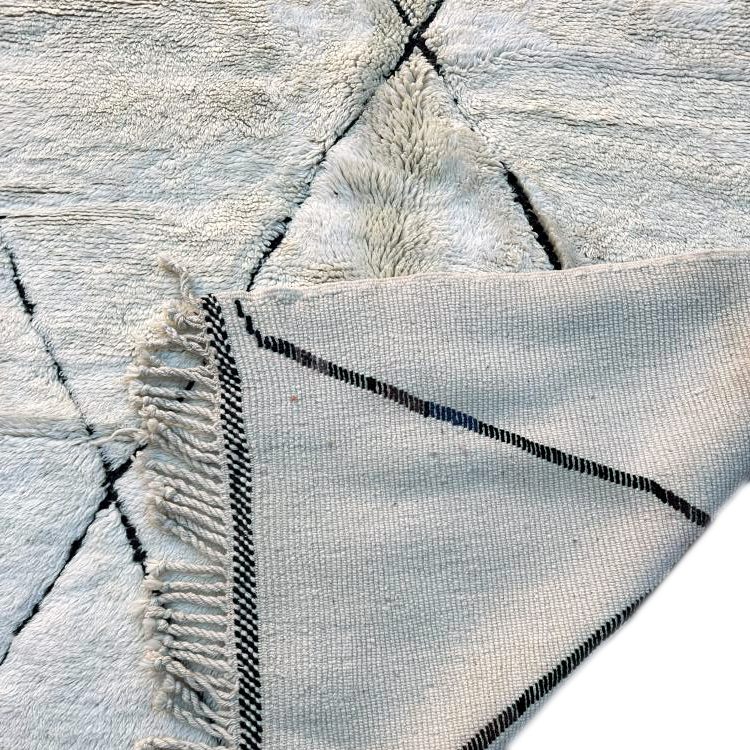 Moroccan custom rug from Beni Ourain, Wool and Thread, black and white