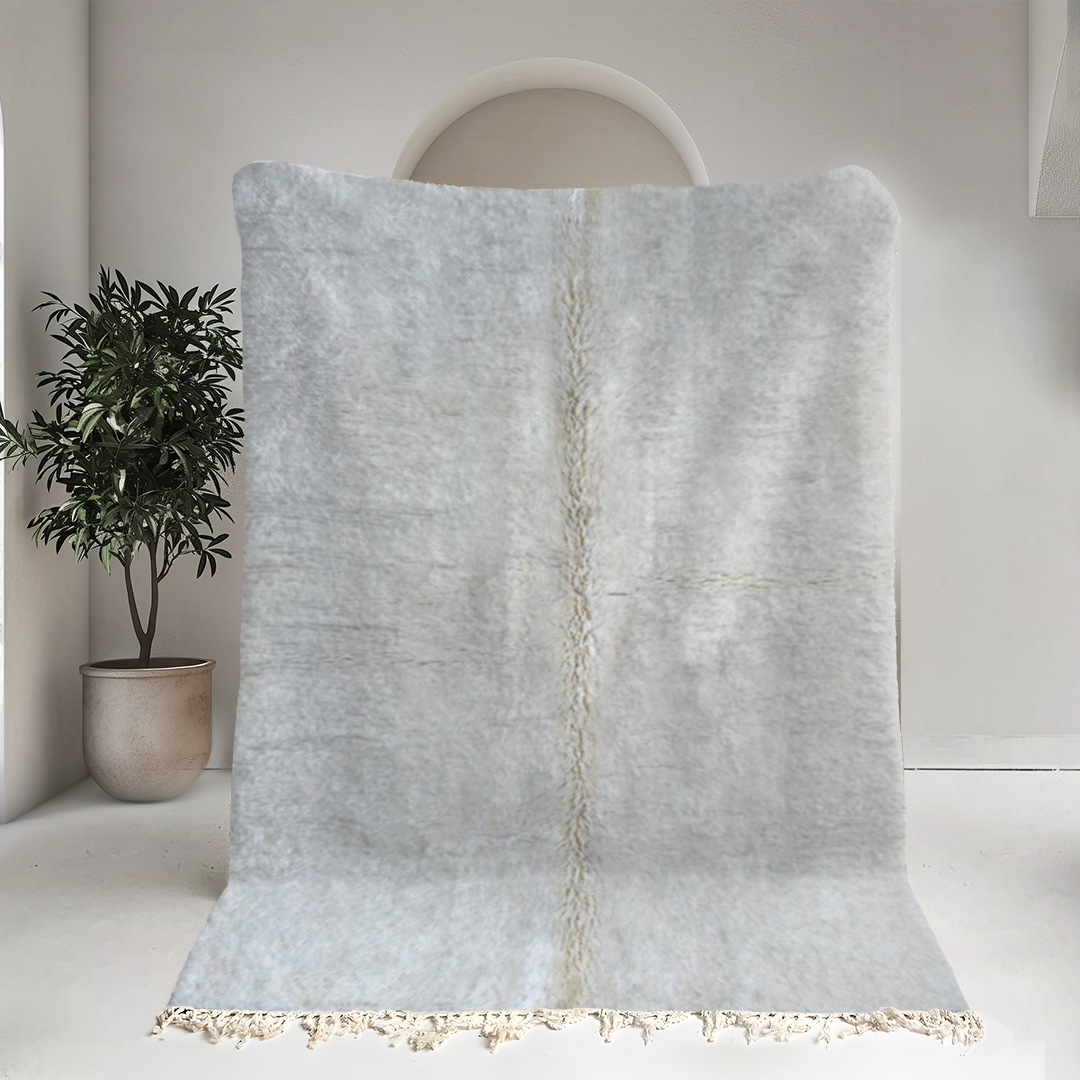 Moroccan custom rug from Beni Ourain, Wool and Thread, White
