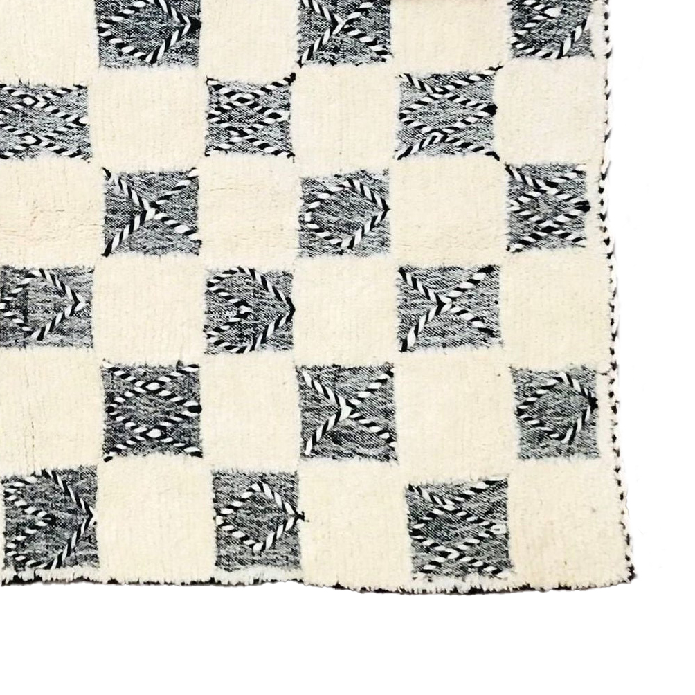 Moroccan custom rug from Beni Ourain, Wool, black and white