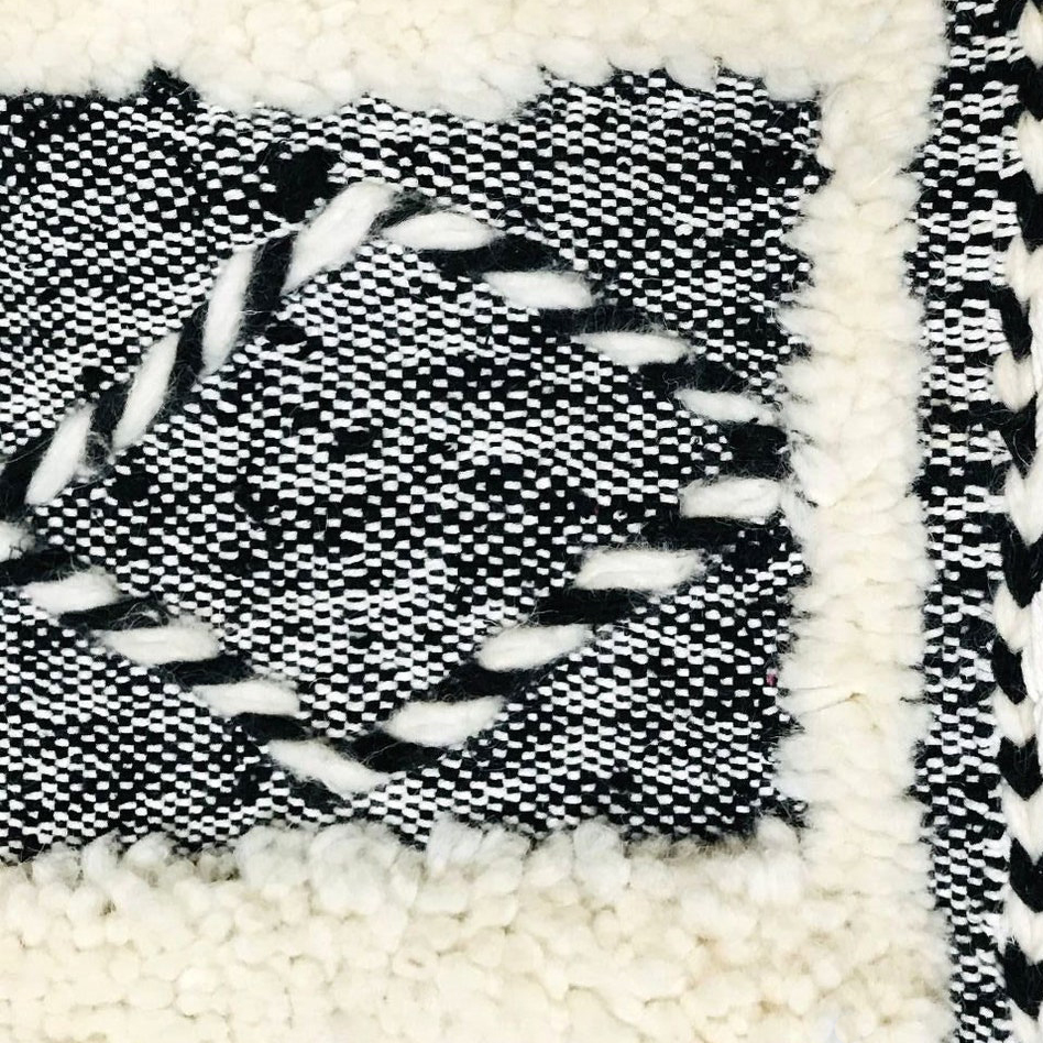 Moroccan custom rug from Beni Ourain, Wool, black and white