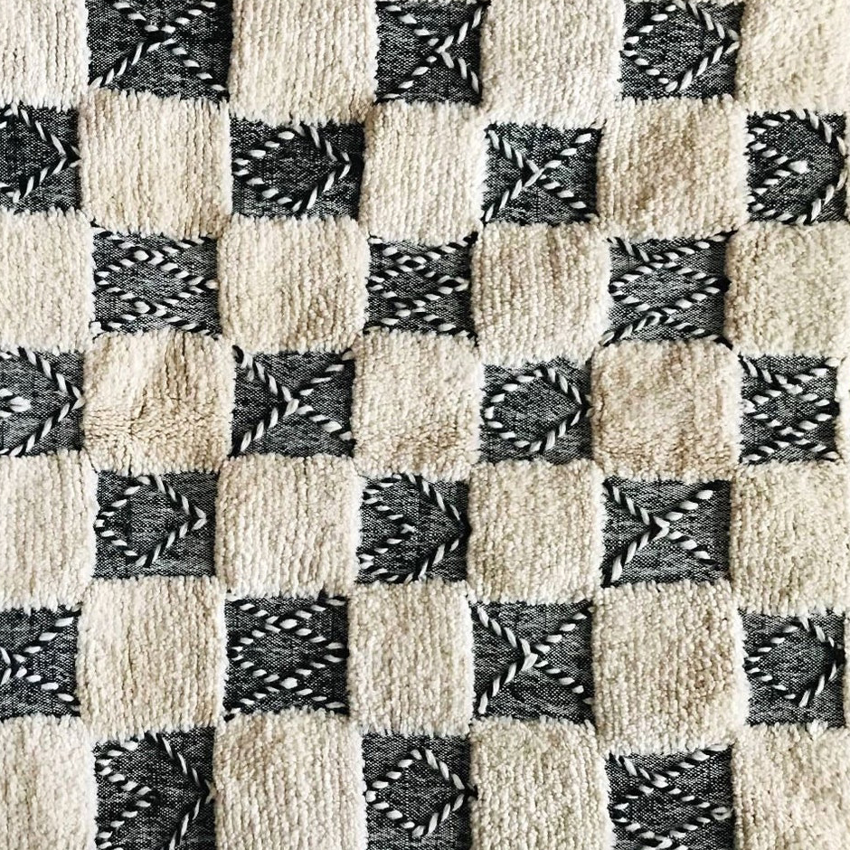 Moroccan custom rug from Beni Ourain, Wool, black and white