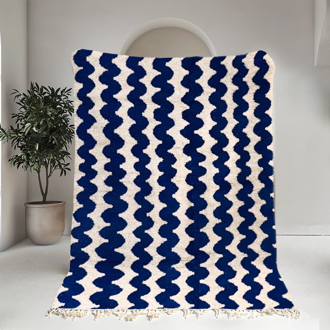 Moroccan custom rug from Beni Ourain, Wool, Blue