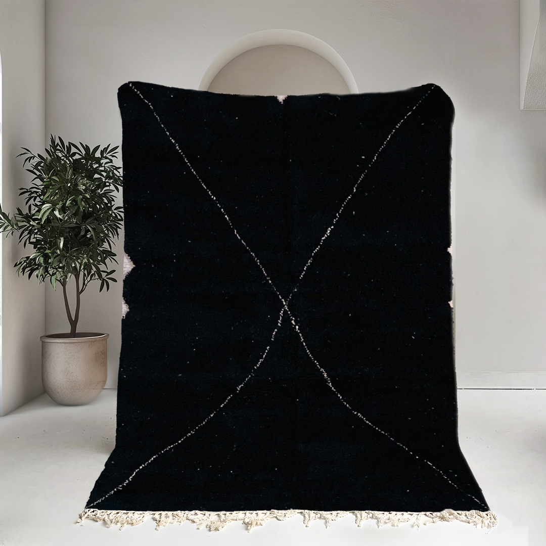 Moroccan custom rug from Beni Ourain, Wool, Black