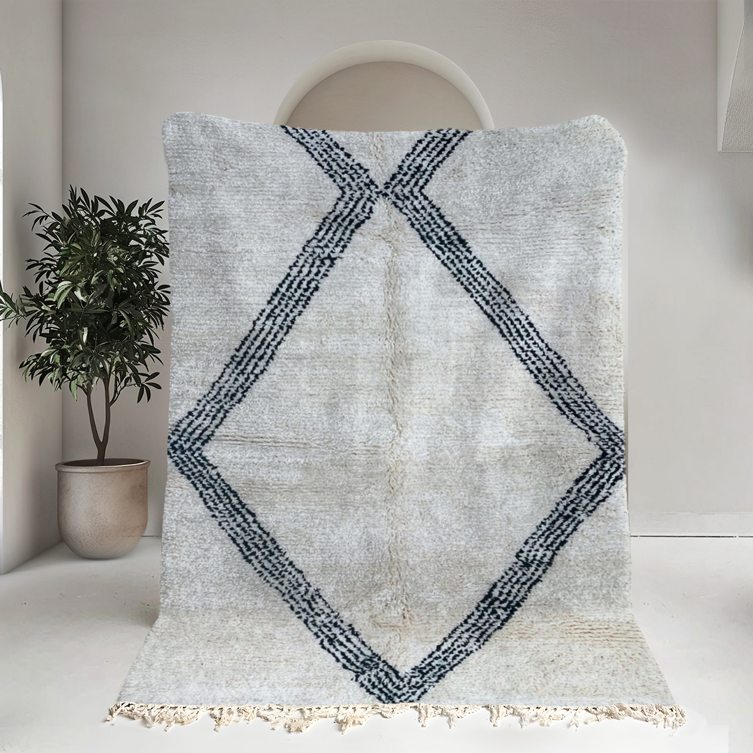 Moroccan custom rug from Beni Ourain, Wool, black and white