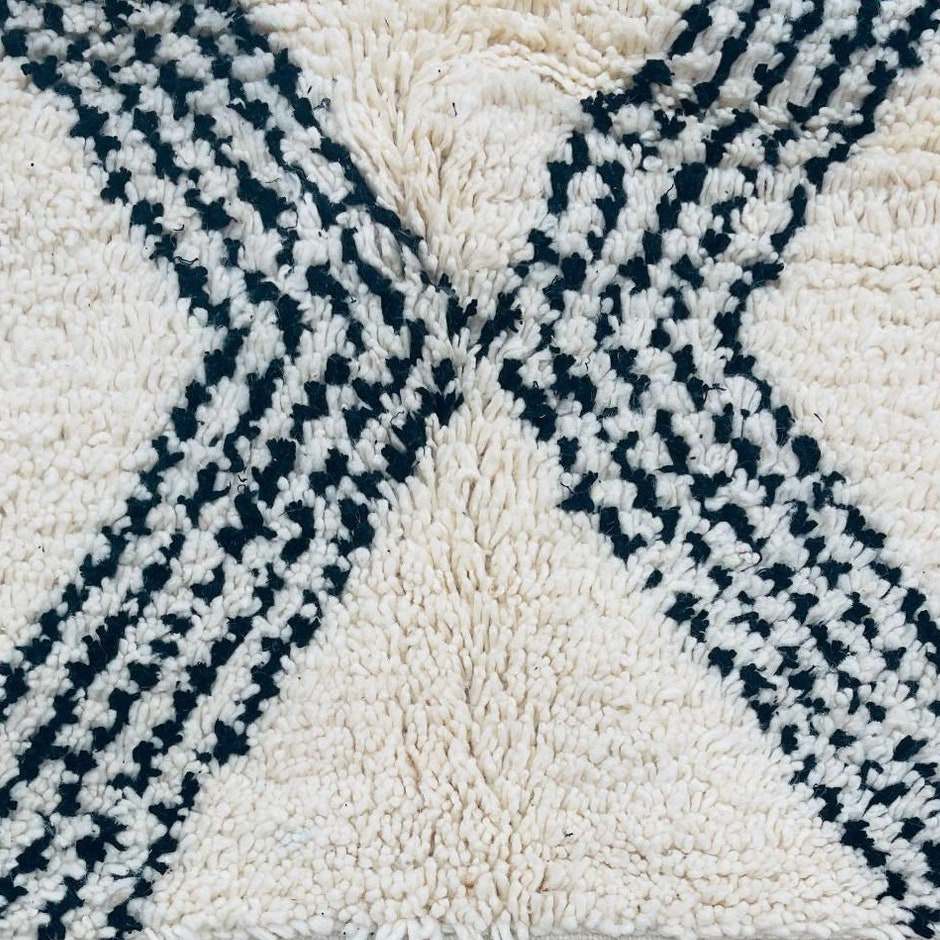 Moroccan custom rug from Beni Ourain, Wool, black and white