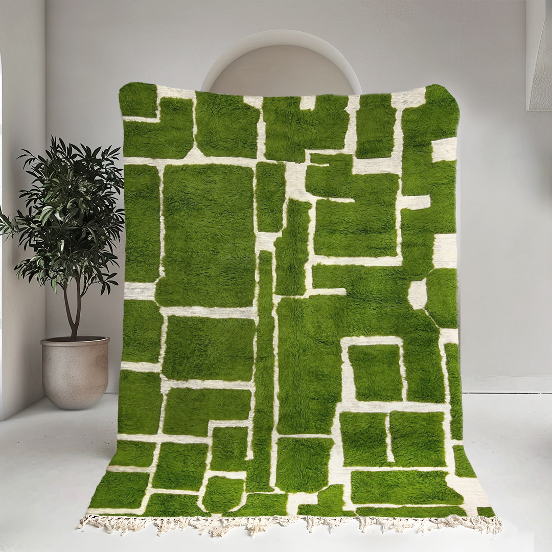 Moroccan custom rug from Beni Ourain, Wool, Green
