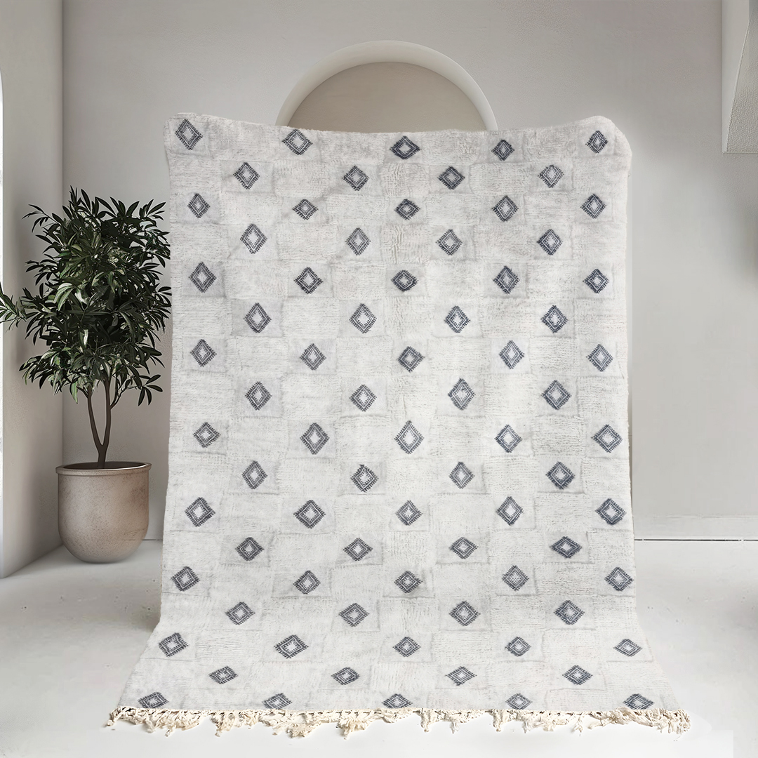 Moroccan custom rug from Beni Ourain, Wool, black and white
