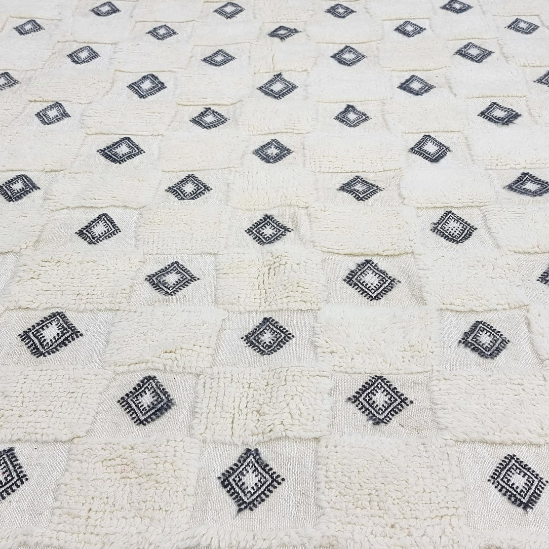 Moroccan custom rug from Beni Ourain, Wool, black and white