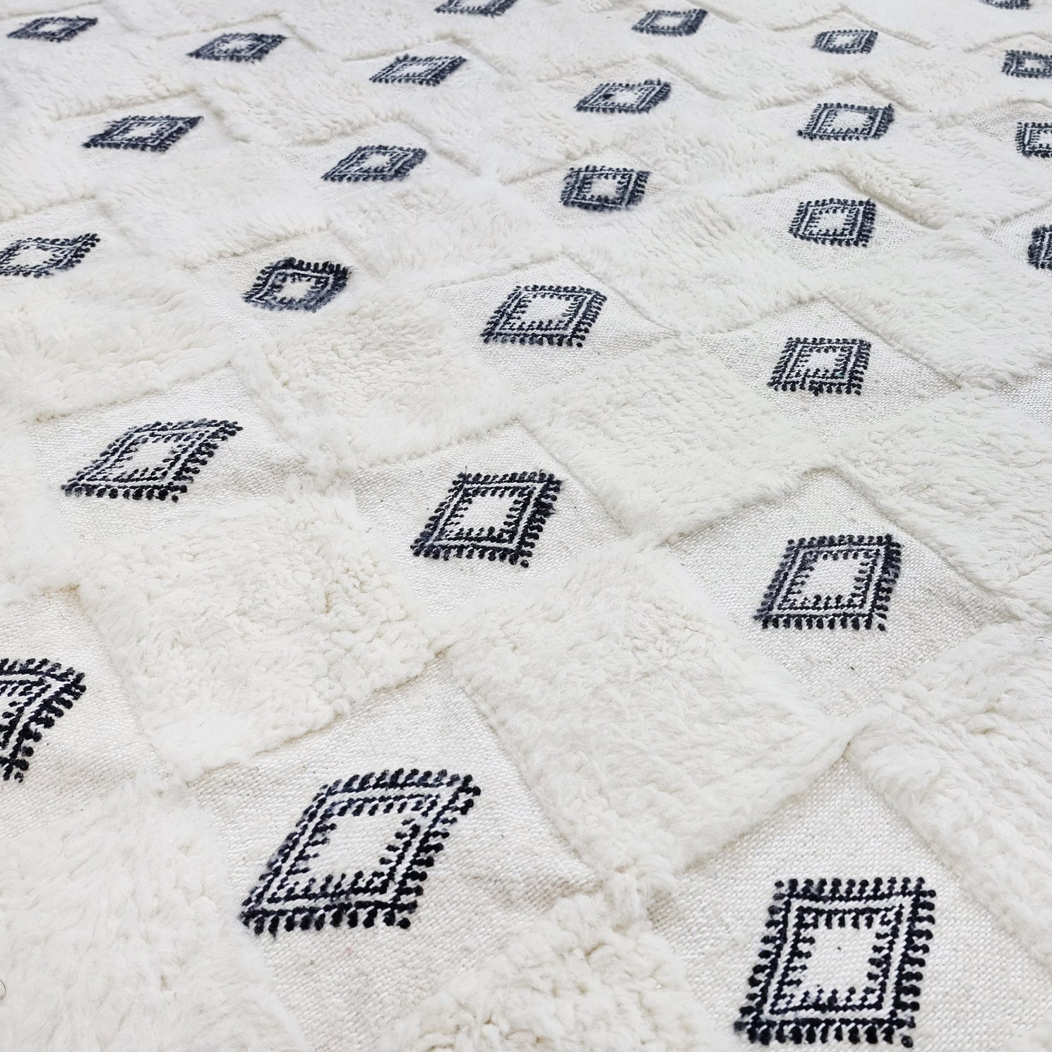 Moroccan custom rug from Beni Ourain, Wool, black and white