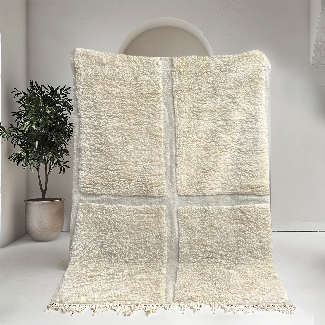 Moroccan custom rug from Beni Ourain, Wool, Off-white