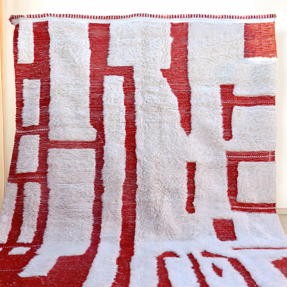 Moroccan custom rug from Beni Ourain, Wool, Red