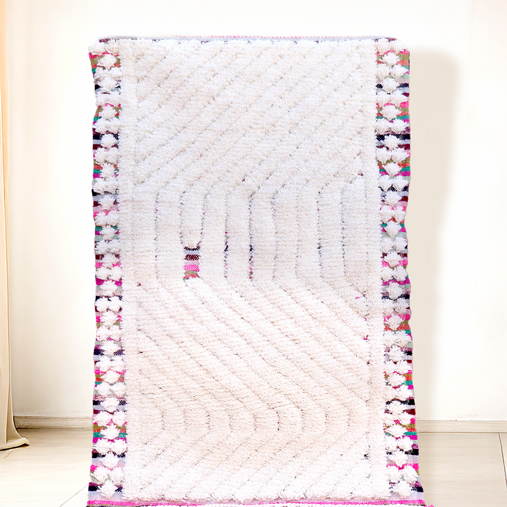 Moroccan custom rug from Beni Ourain, Wool, White