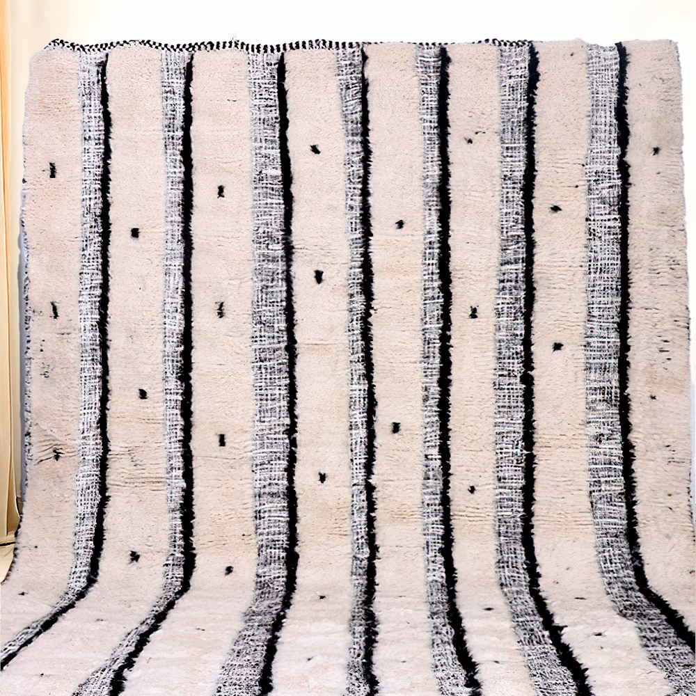 Moroccan custom rug from Beni Ourain, Wool, black and white