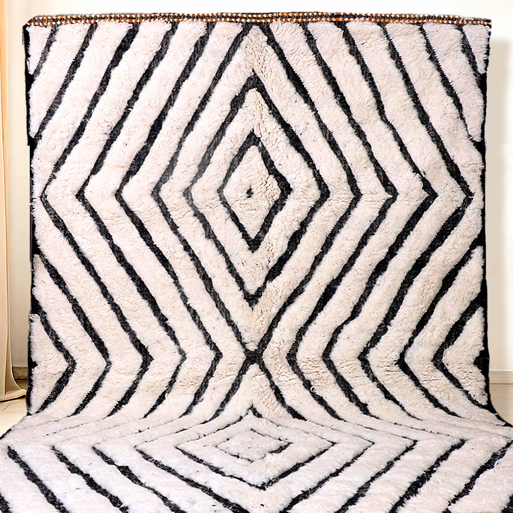 Moroccan custom rug from Beni Ourain, Wool, black and white