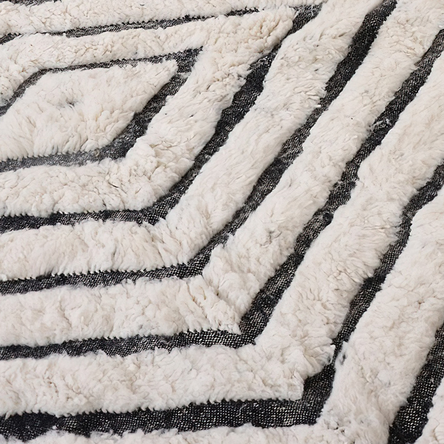 Moroccan custom rug from Beni Ourain, Wool, black and white